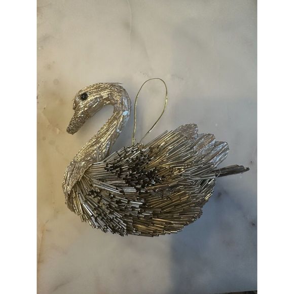 Anthropologie Metallic Beaded Swan Ornament - Picture 3 of 6